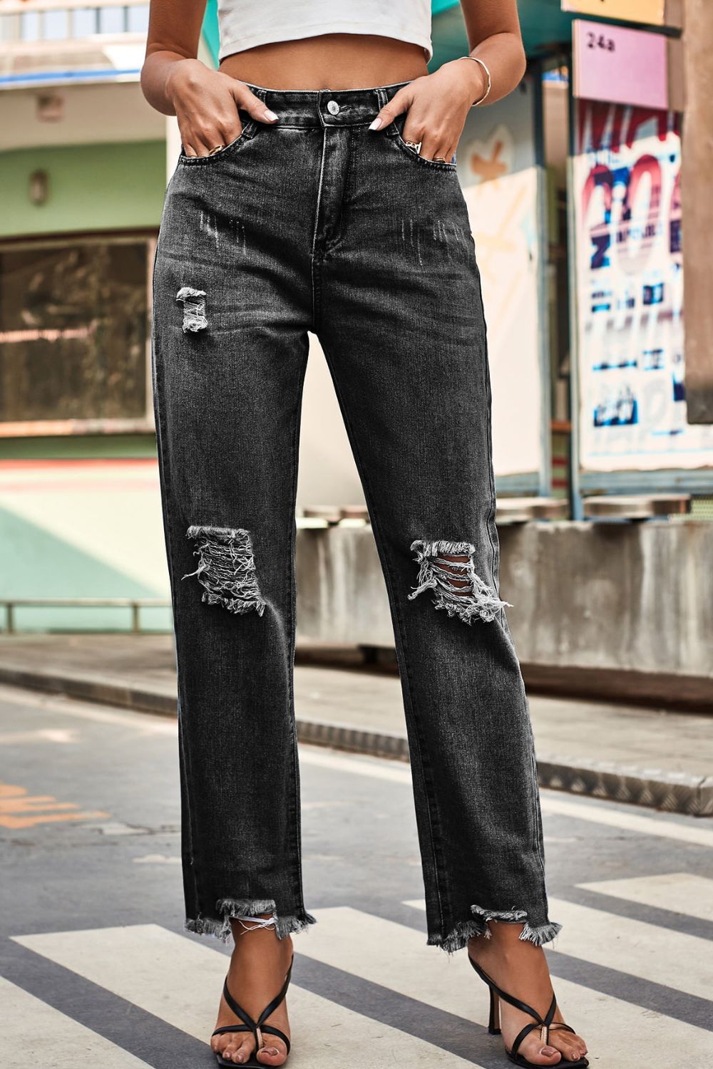 Honeybee Mumford's Distressed Buttoned Loose Fit Jeans