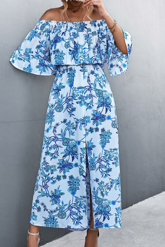 Honeybee Mumford's Floral Off-Shoulder Front Split Dress