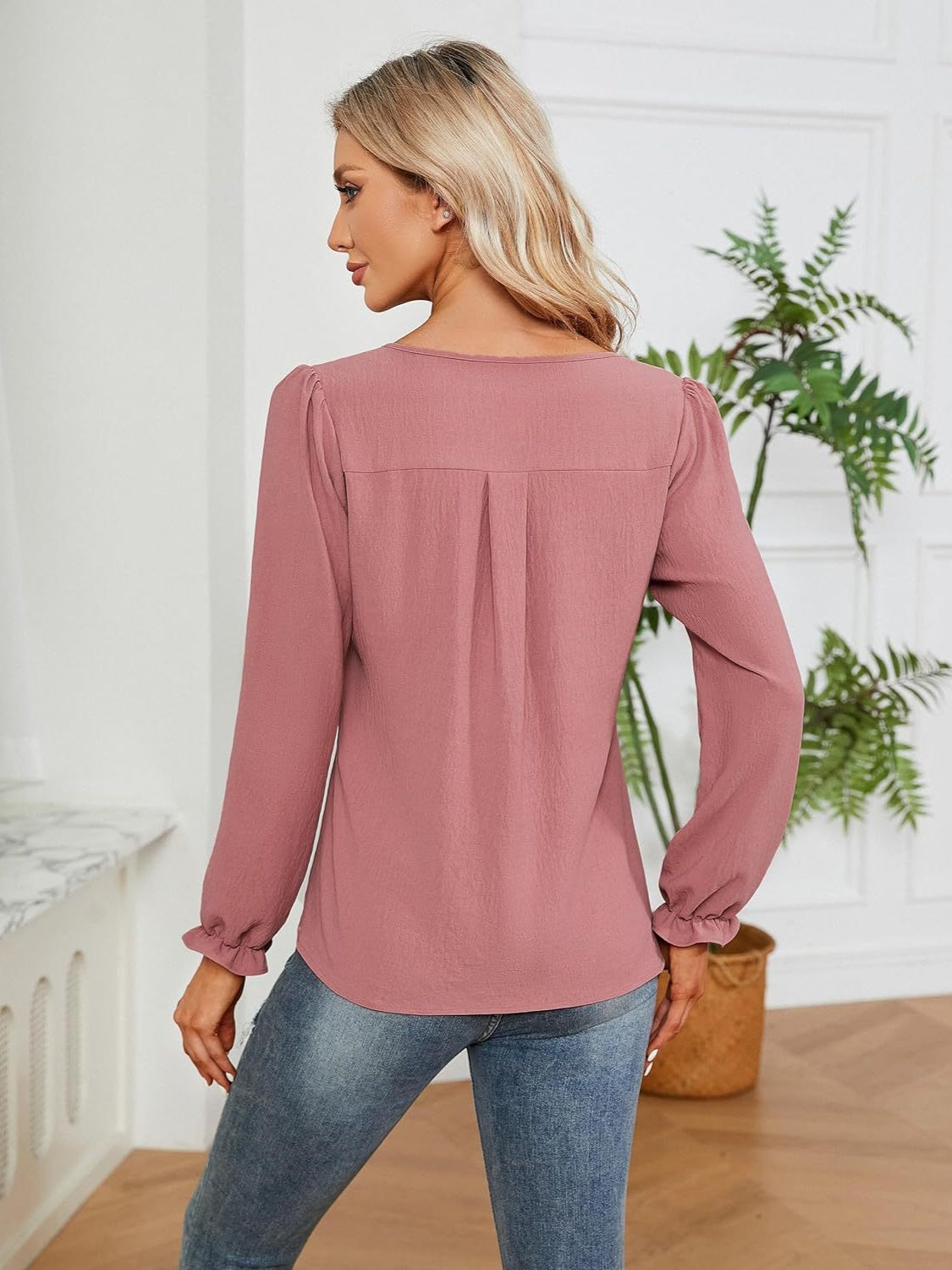 Honeybee Mumford's Notched Flounce Sleeve Blouse