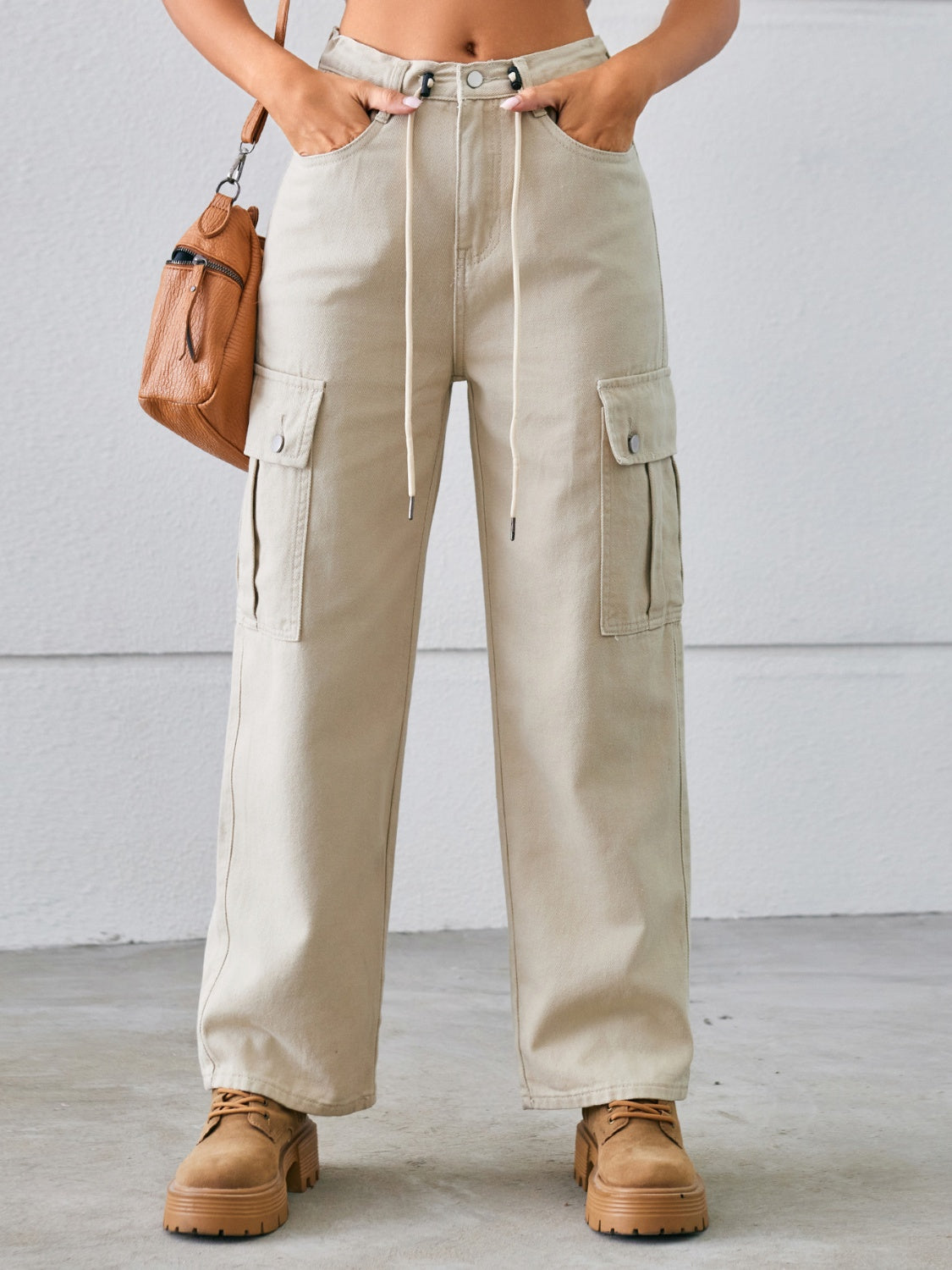 Honeybee Mumford's Drawstring Mid-Rise Waist Straight Cargo Jeans