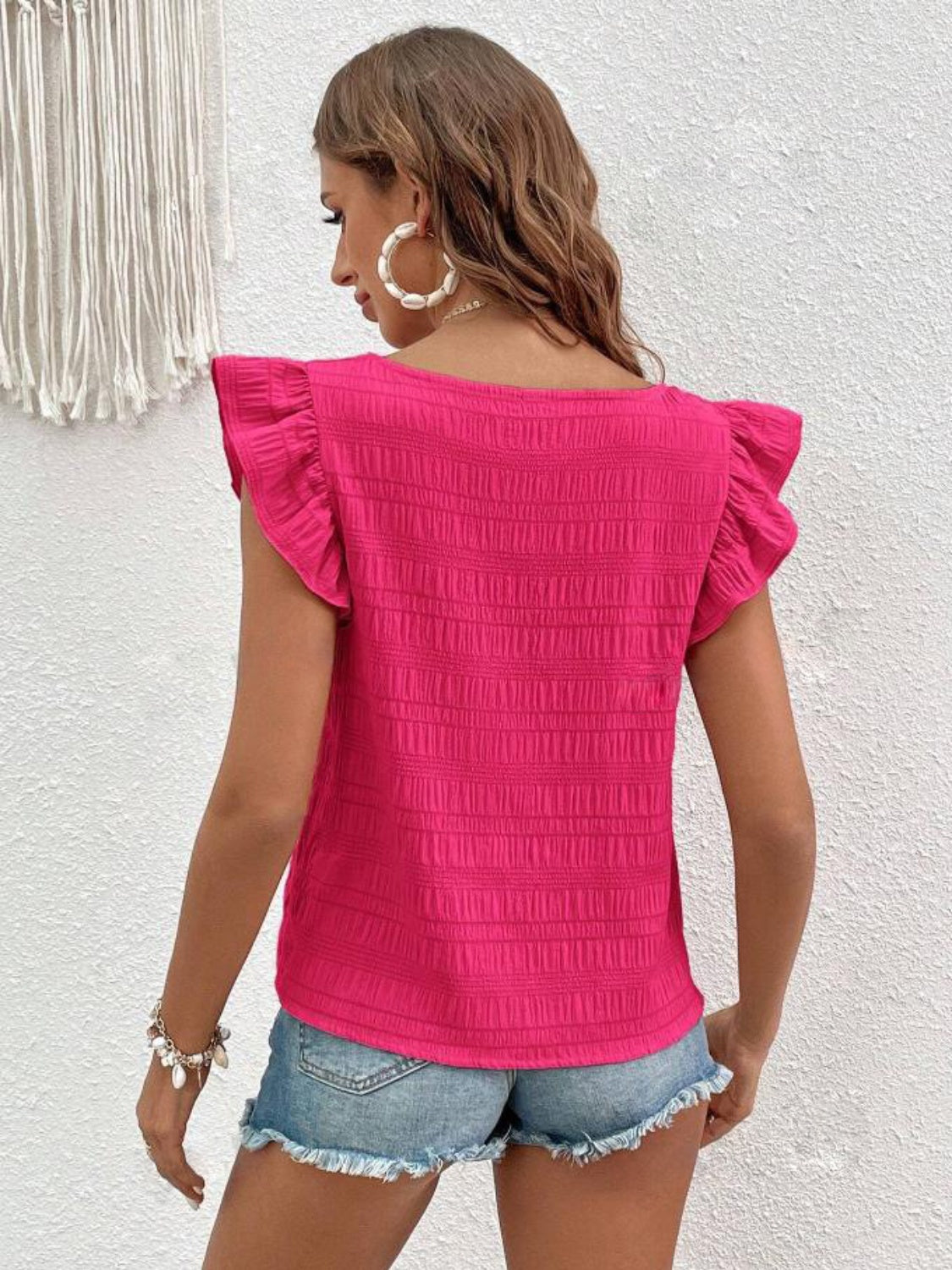 Honeybee Mumford's Ruffled Square Neck Cap Sleeve Blouse