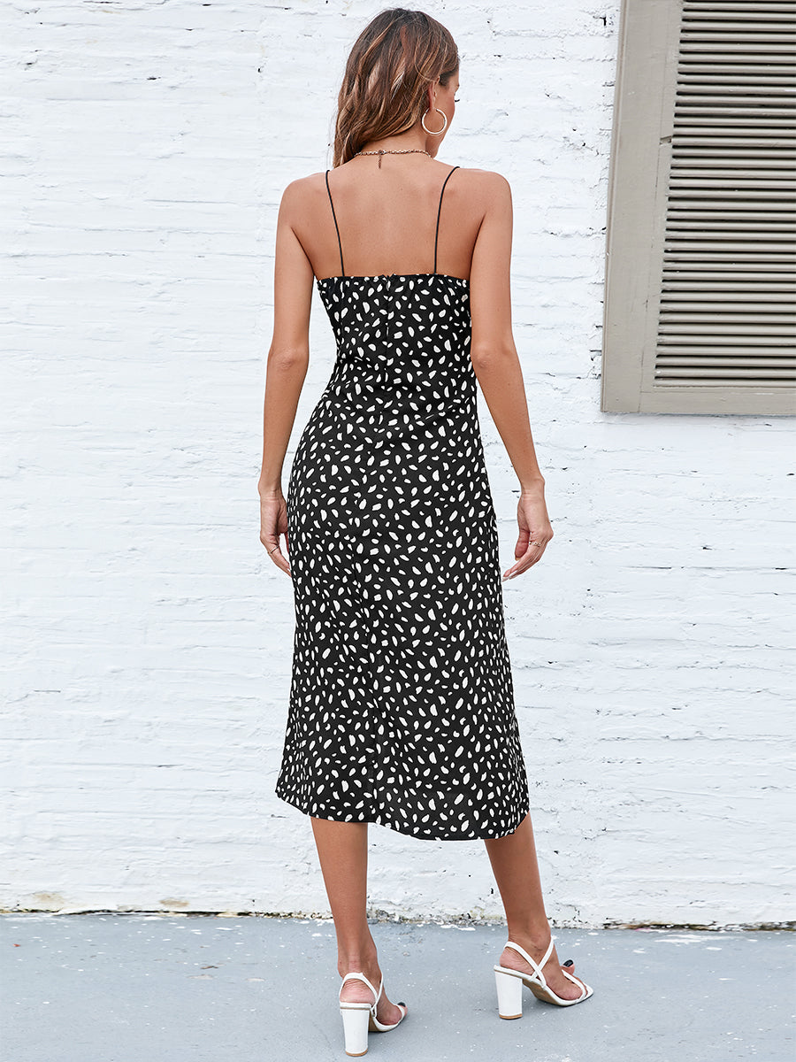 Honeybee Mumford's Printed Split Spaghetti Strap Plunge Dress