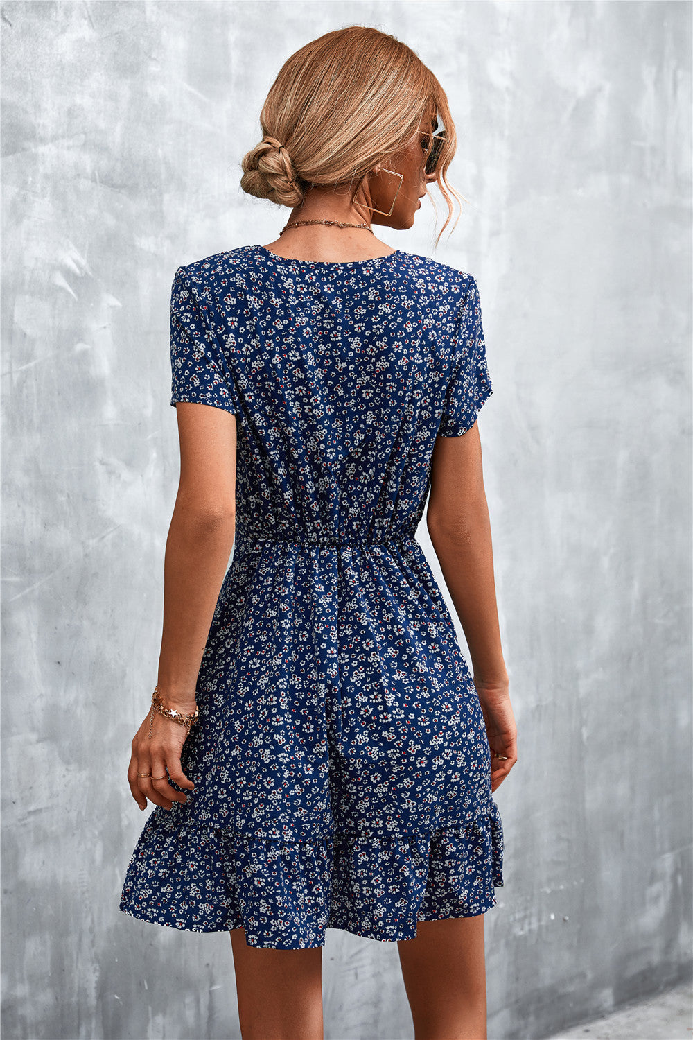 Honeybee Mumford's Ditsy Floral V-Neck Short Sleeve Dress