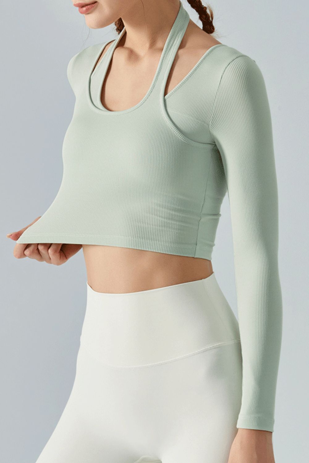 Honeybee Mumford's Halter Neck Long Sleeve Cropped Sports Top