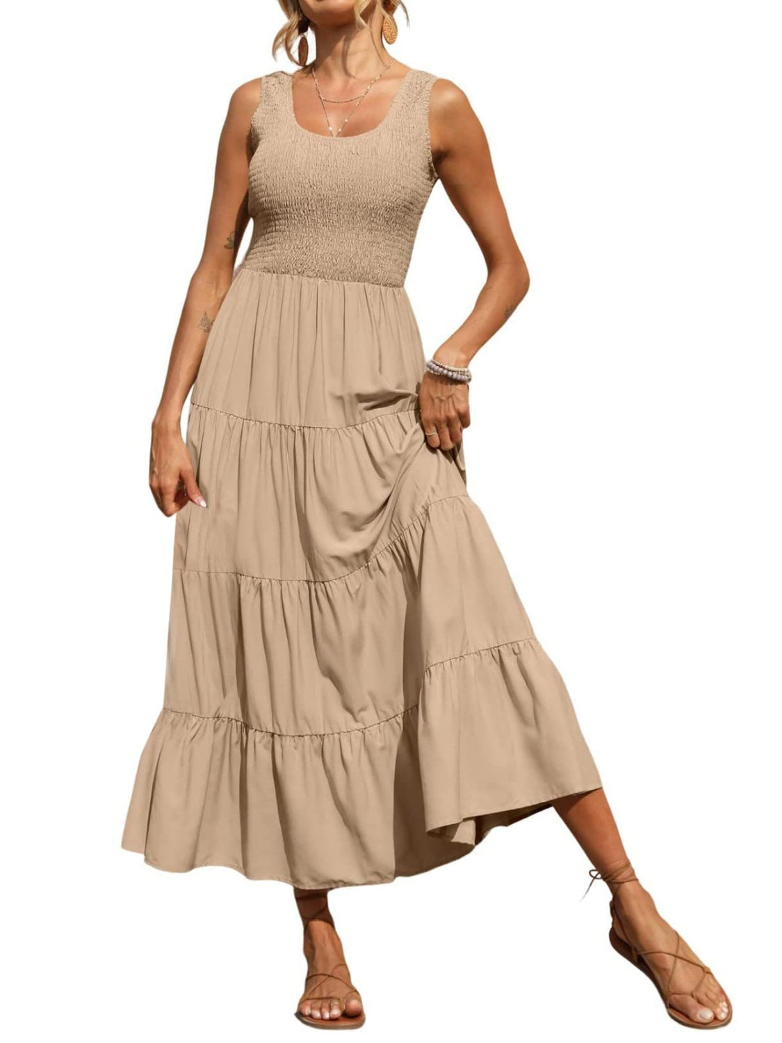 Honeybee Mumford's Tiered Smocked Wide Maxi Dress