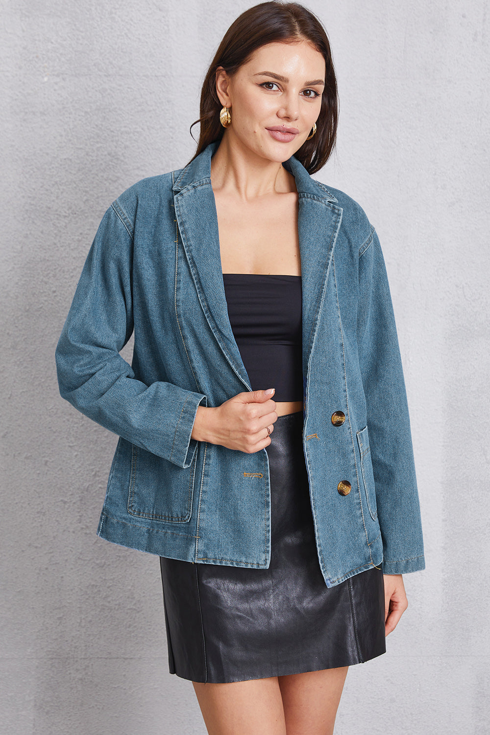 Honeybee Mumford's Pocketed Button Up Denim Jacket