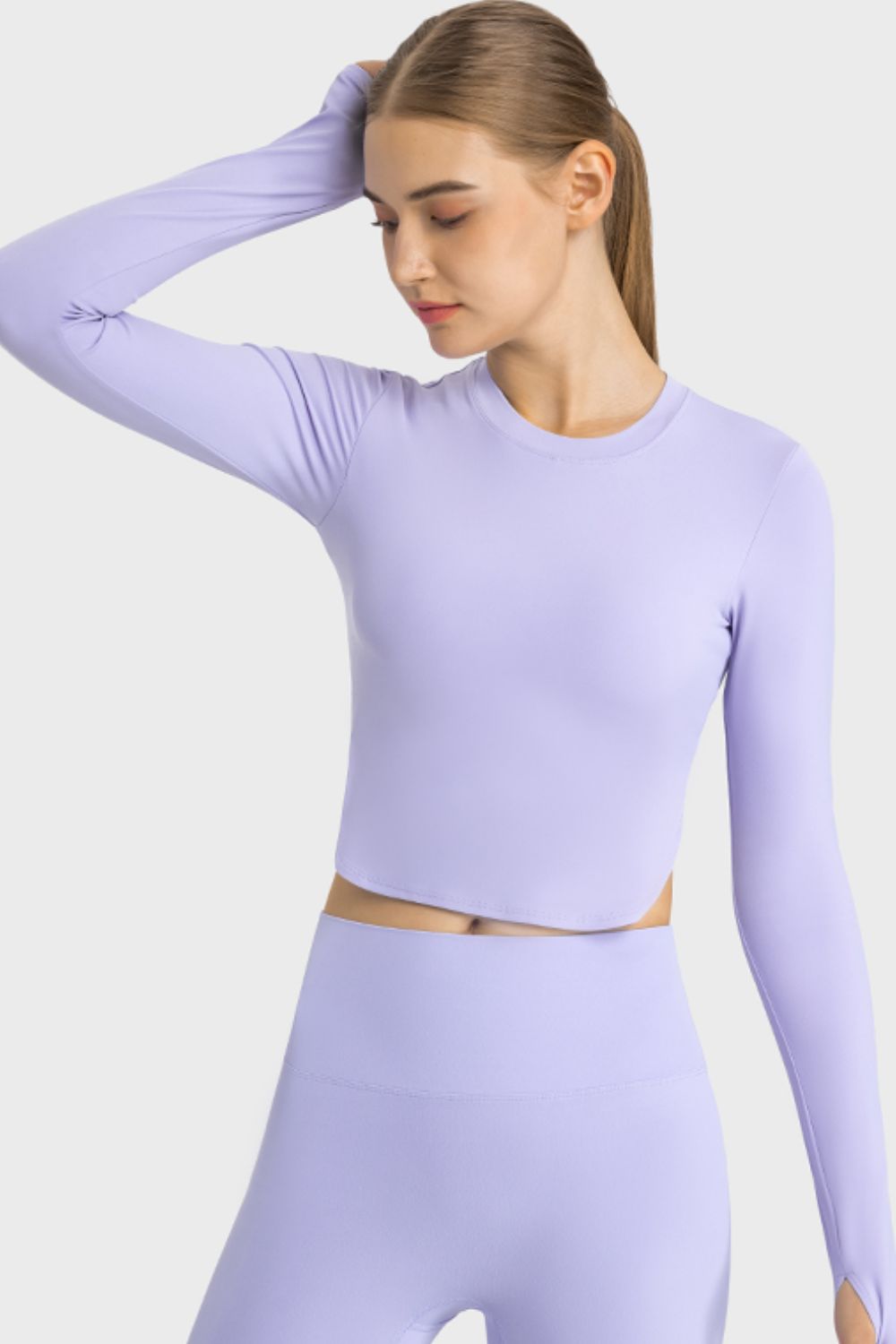 Honeybee Mumford's Side Slit Long Sleeve Round Neck Crop Top