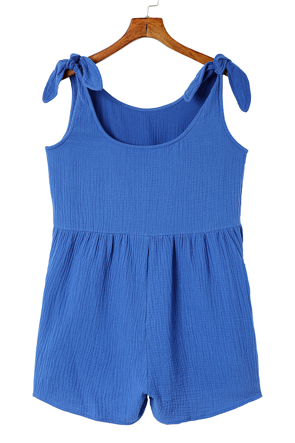 Honeybee Mumford's Blue Textured Knotted Straps High Waist Wide Leg Romper