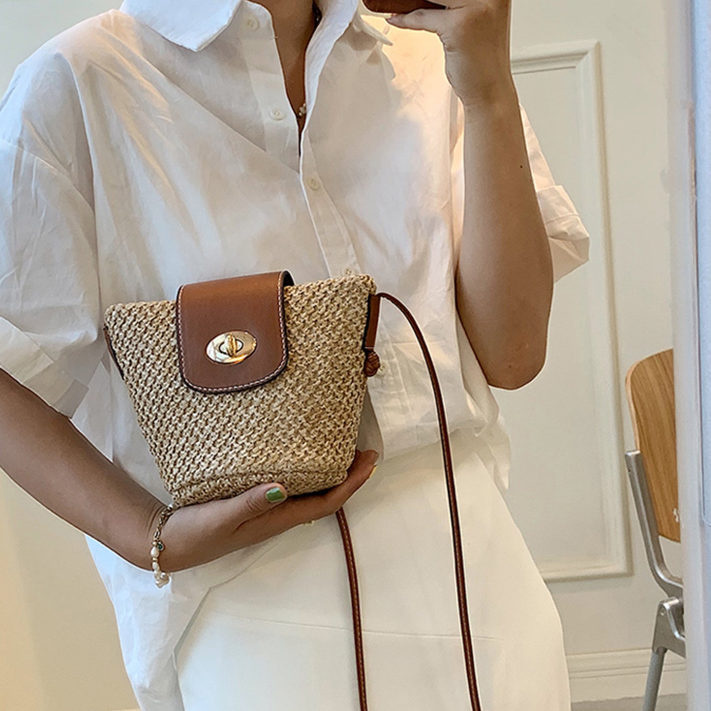 Honeybee Mumford's Straw Braided Crossbody Bag