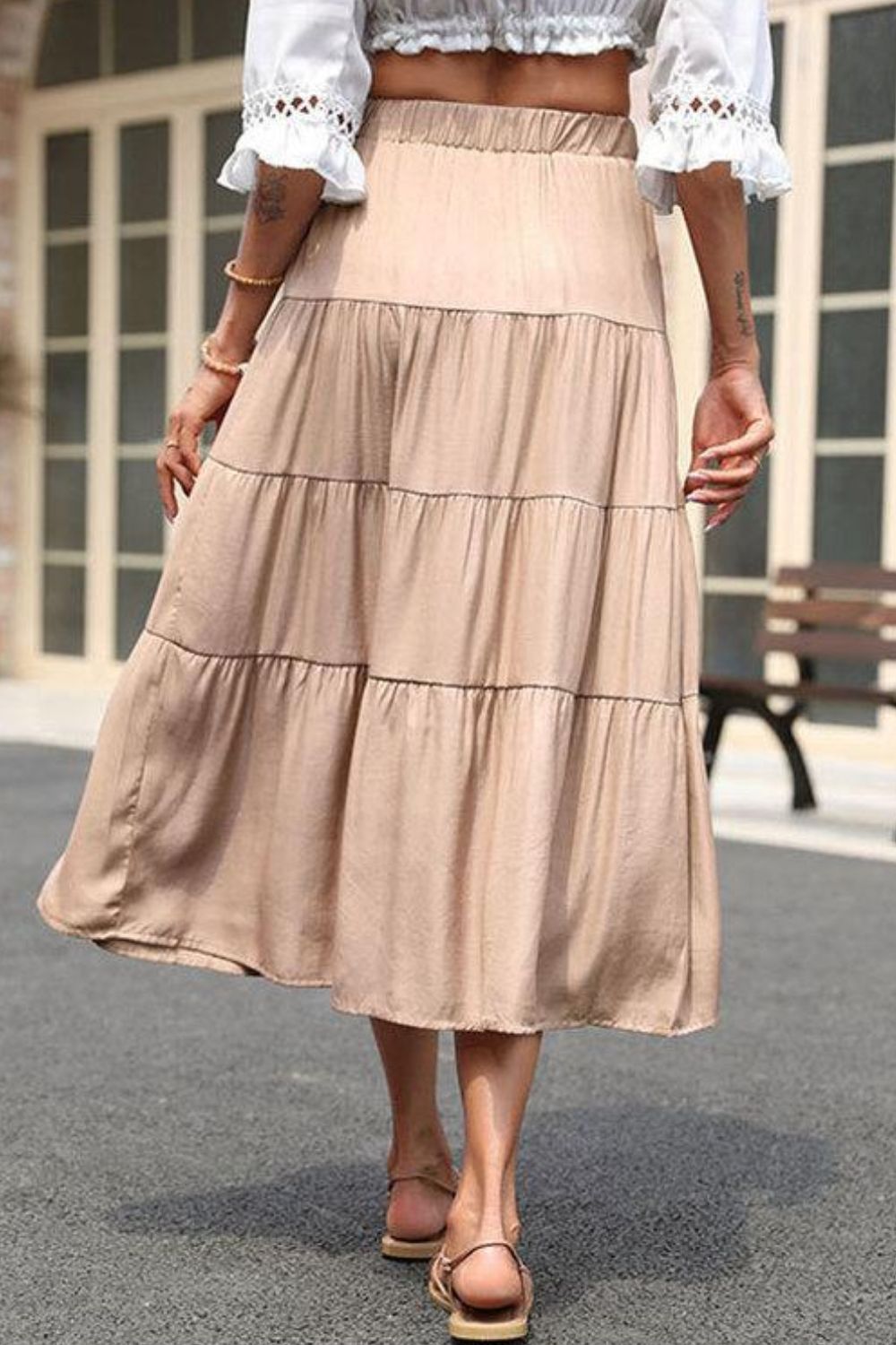 Honeybee Mumford's Elastic Waist Tiered Midi Skirt