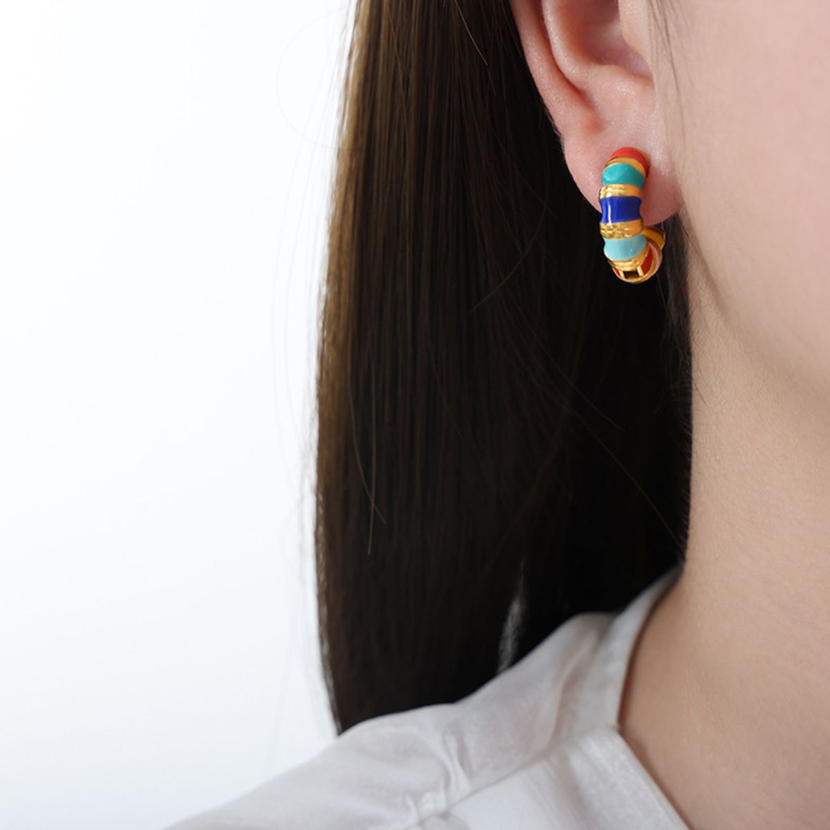 honeybee Mumford's Enamel Hoop Earrings