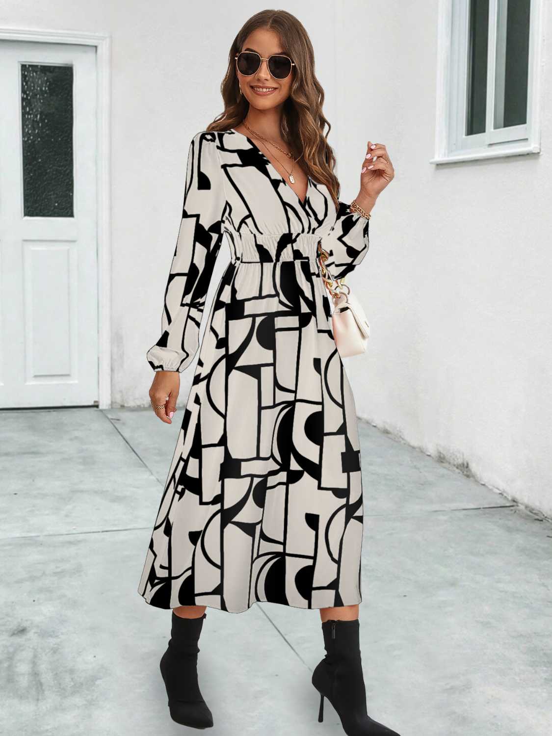 Honeybee Mumford's Surplice Neck Long Sleeve Midi Dress