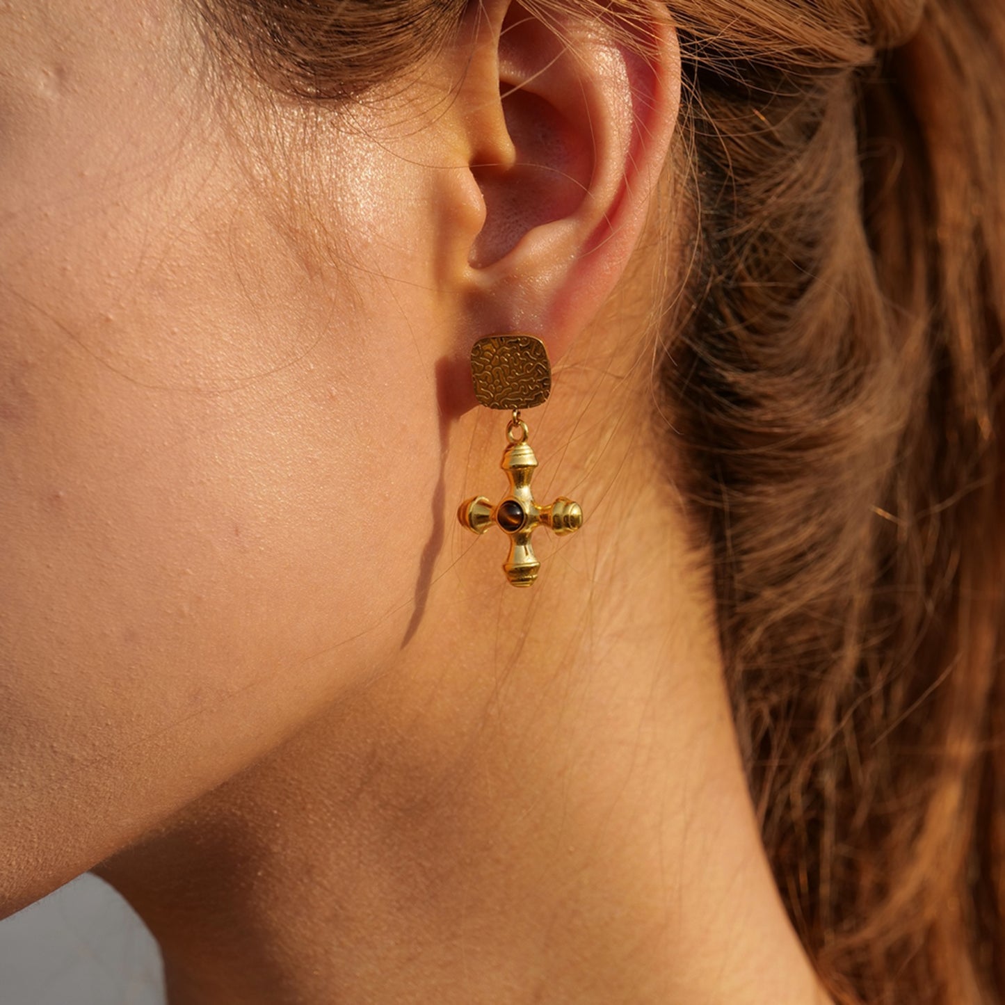 honeybee Mumford's Gold-Plated Cross Shape Earrings