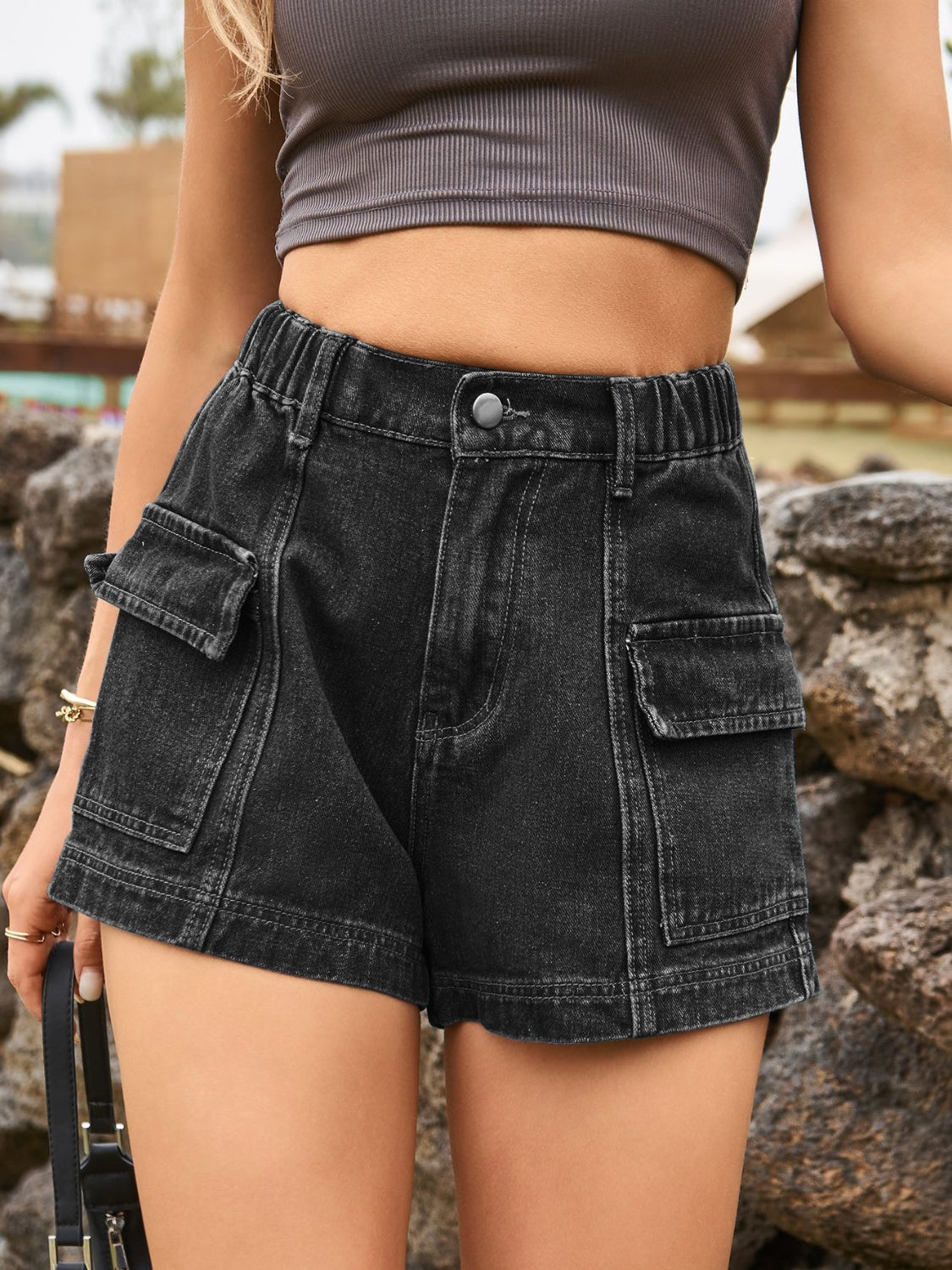 Honeybee Mumford's High Waist Denim Shorts with Pockets