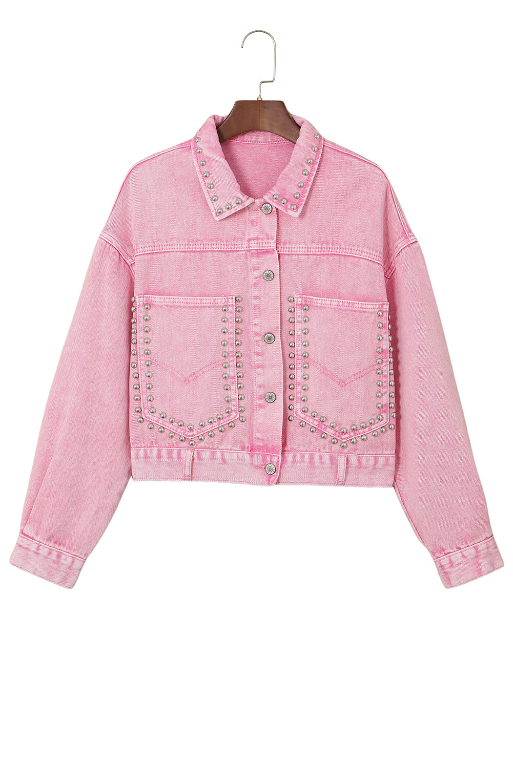 Honeybee Mumford's Pink Rivet Studded Pocketed Denim Jacket