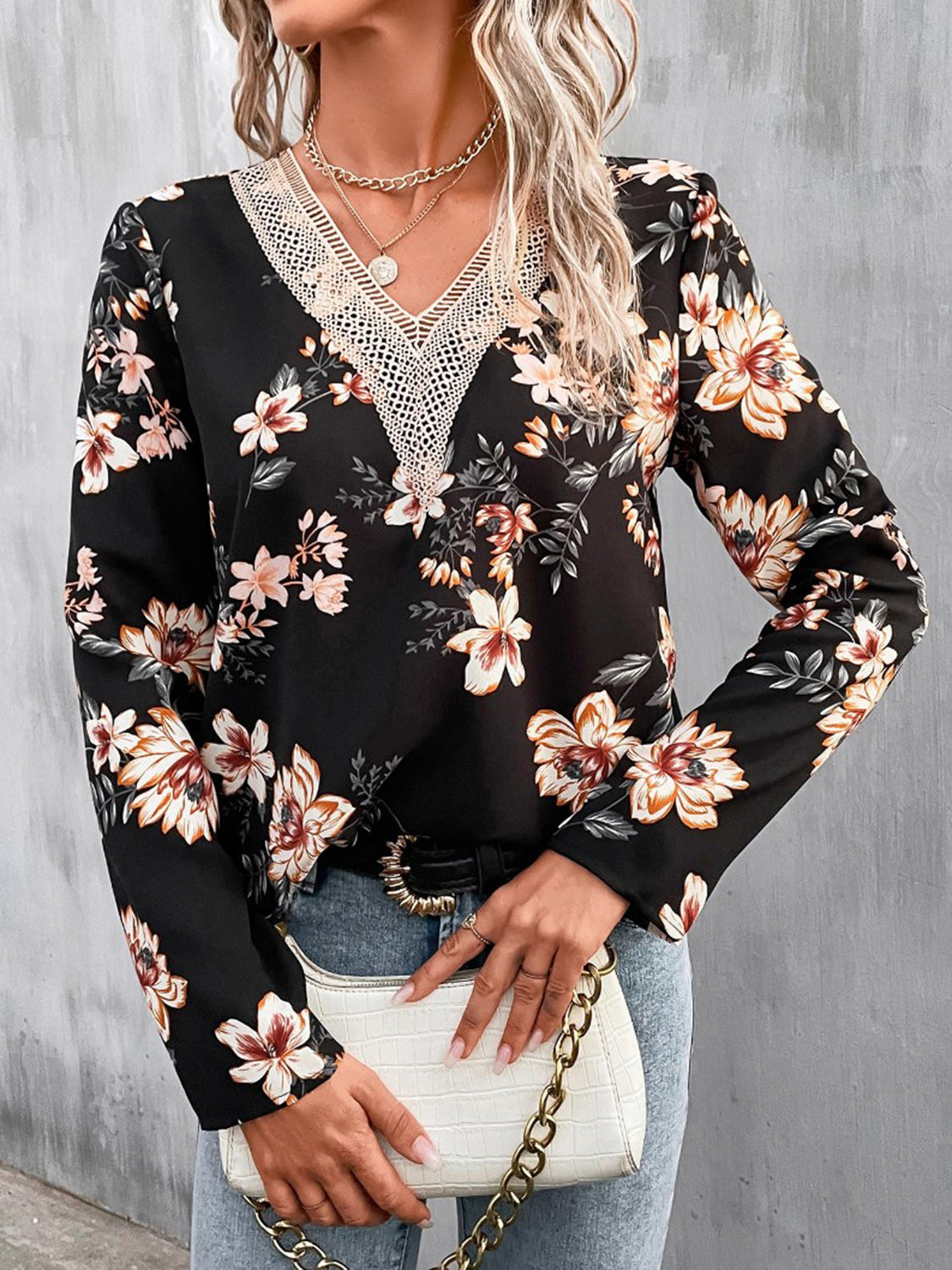 Honeybee Mumford's Printed V-Neck Long Sleeve Blouse