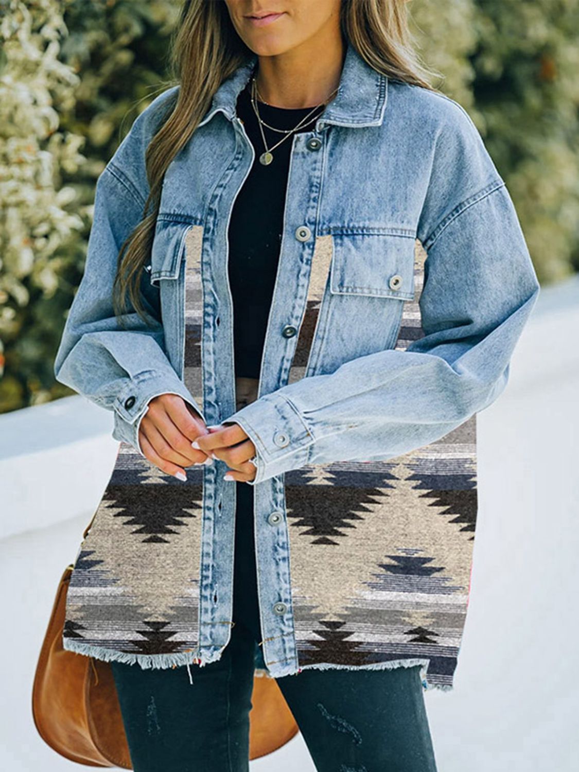 Honeybee Mumford's Collared Neck Dropped Shoulder Denim Jacket