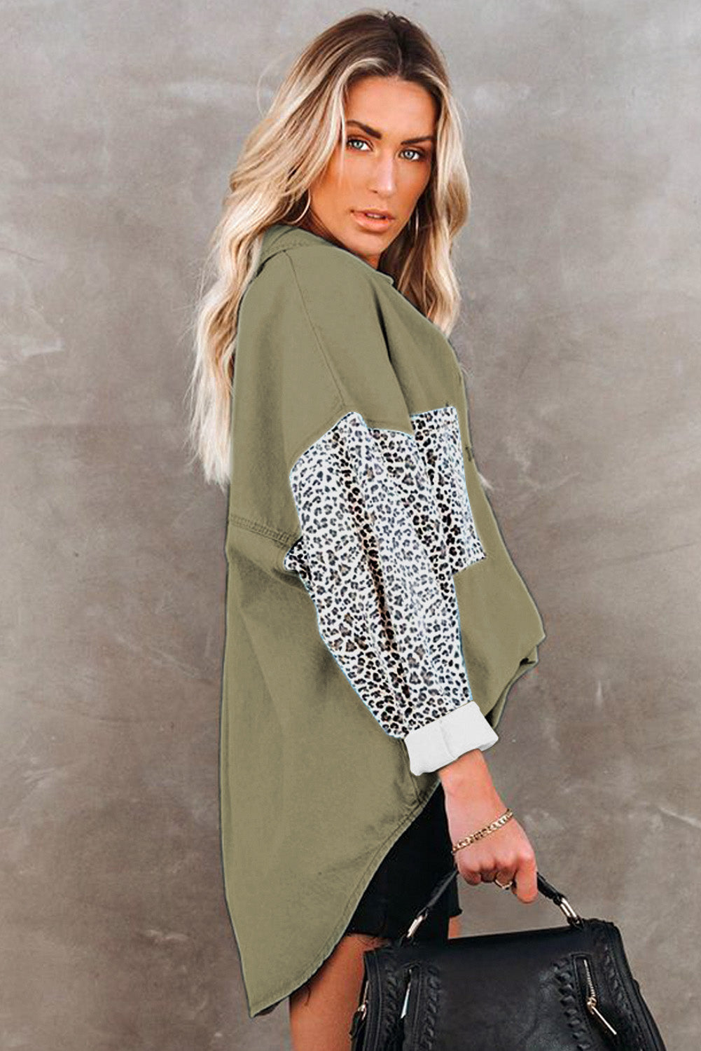 Honeybee Mumford's Contrast Leopard Denim Jacket