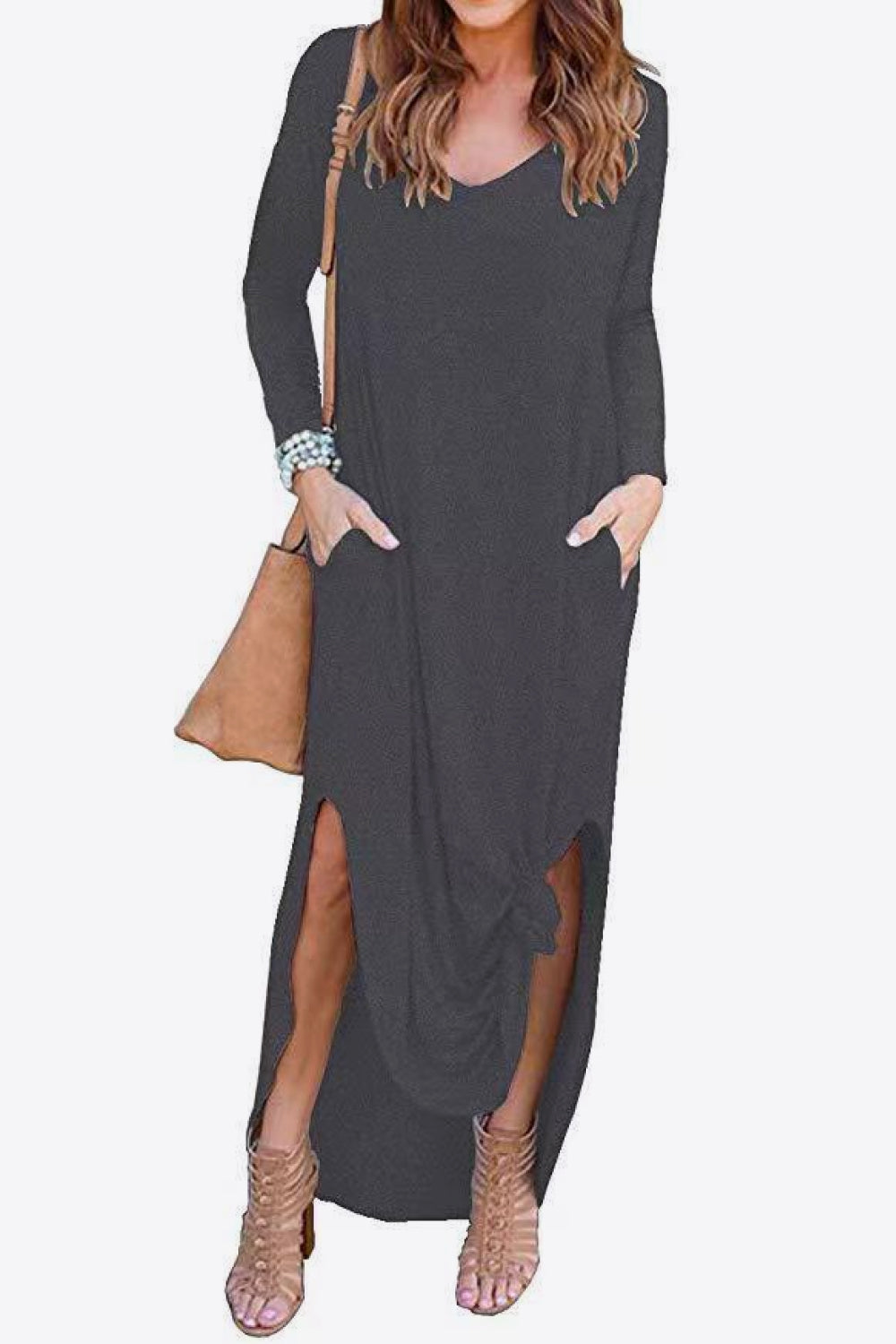 Honeybee Mumford's Split Long Sleeve V-Neck Maxi Dress