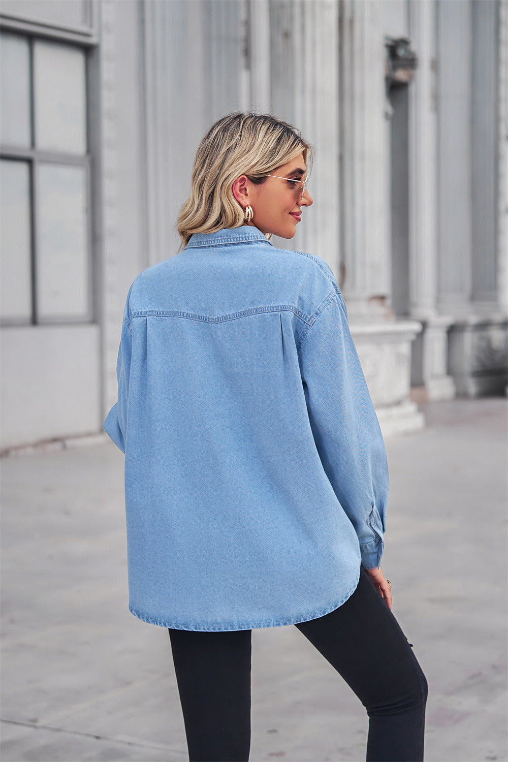 Honeybee Mumford's Collared Neck Dropped Shoulder Denim Top