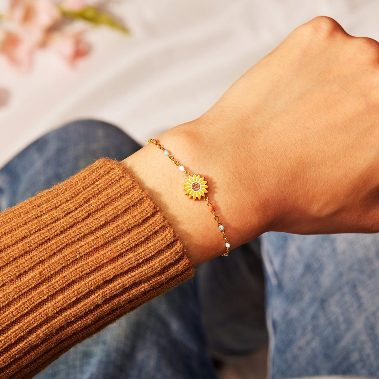 Honeybee Mumford's Sunflower Shape 18K Gold-Plated Bead Bracelet