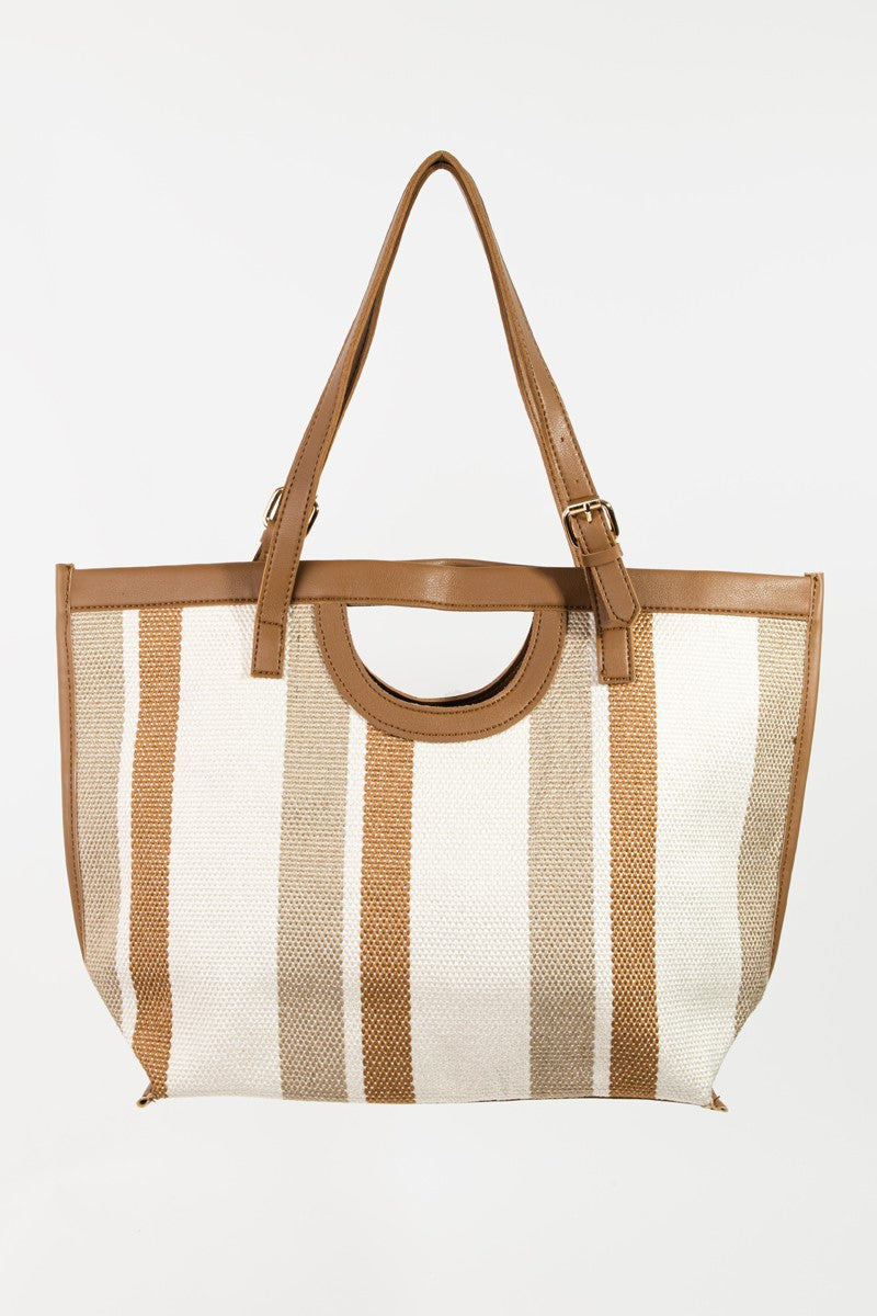 Honeybee Mumford's Striped Leather Trim Tote Bag