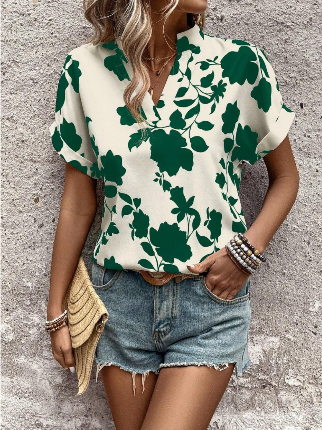 Honeybee Mumford's Flower Notched Short Sleeve Blouse