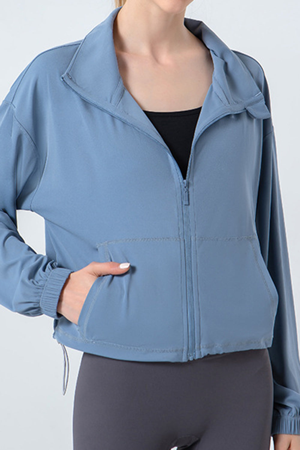 Honeybee Mumford's Drawstring Zip Up Dropped Shoulder Active Outerwear