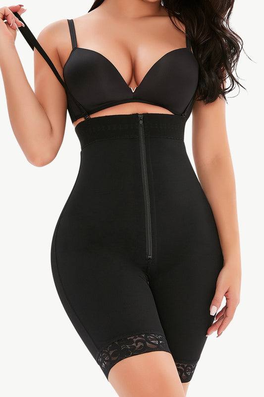 Honeybee Mumford's Full Size Lace Detail Zip-Up Under-Bust Shaping Bodysuit