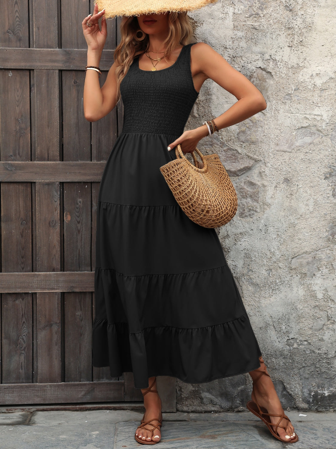 Honeybee Mumford's Smocked Scoop Neck Sleeveless Maxi Dress