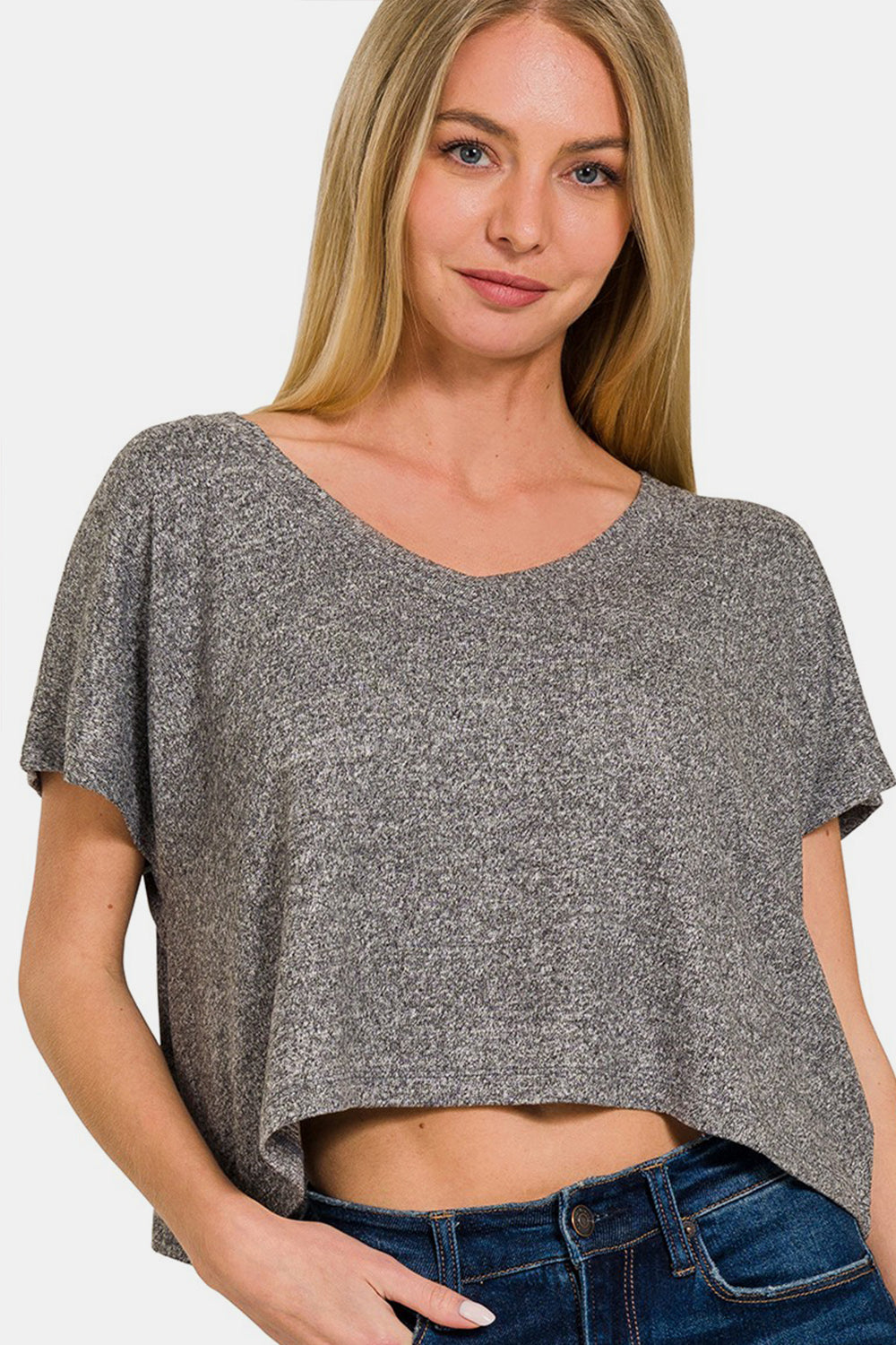 Honeybee Mumford's V-Neck Short Sleeve Cropped T-Shirt