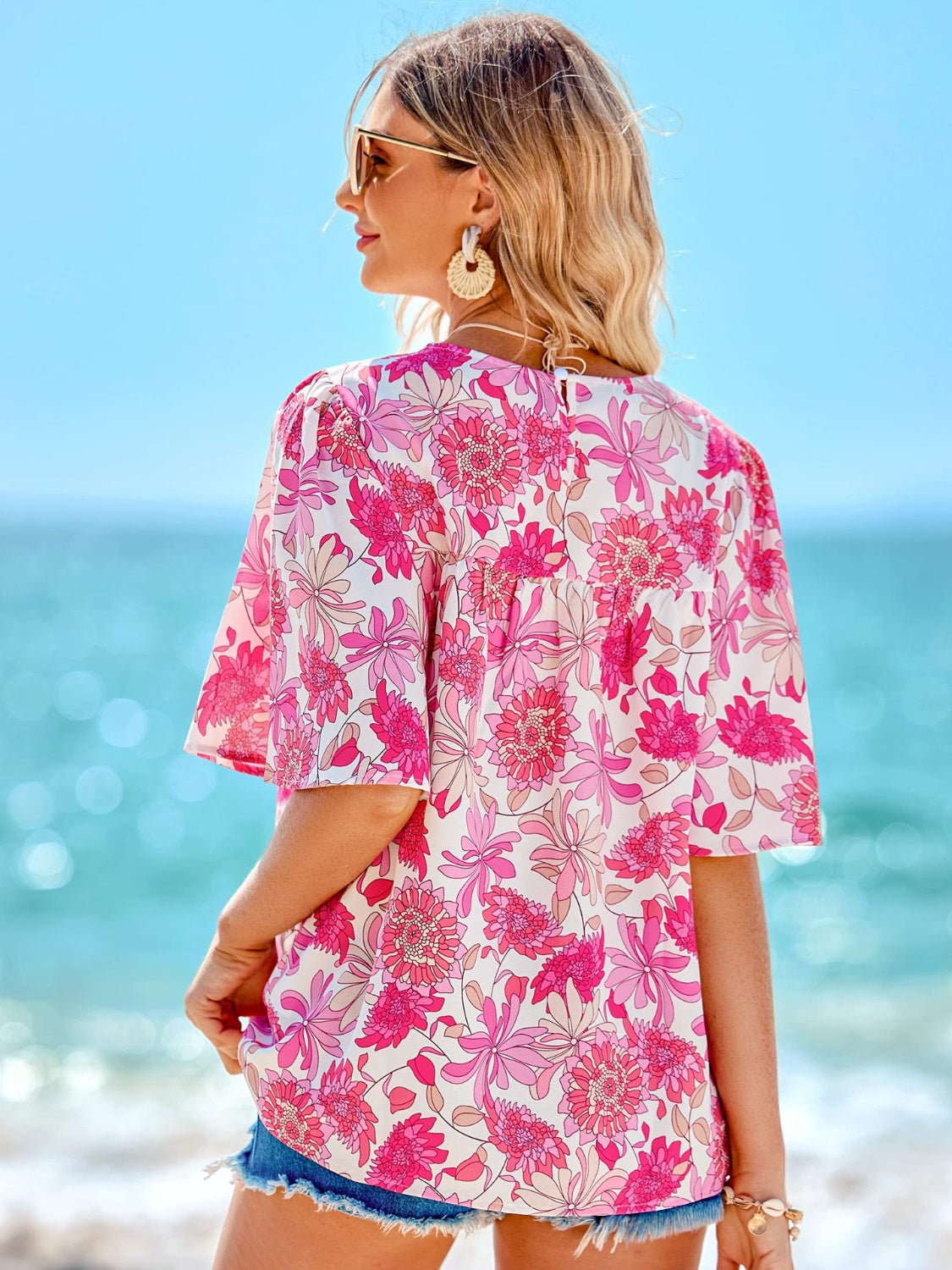 Honeybee Mumford's Printed Round Neck Half Sleeve Blouse