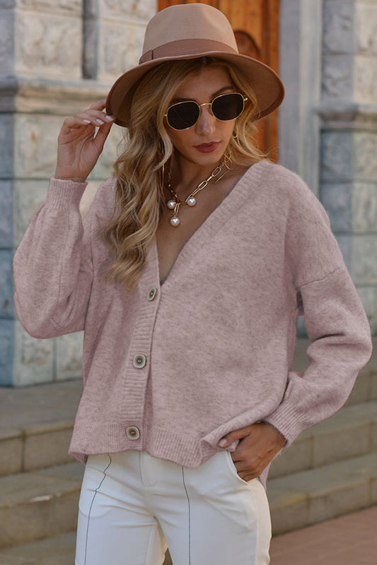 Honeybee Mumford's V-Neck Button-Down Dropped Shoulder Cardigan