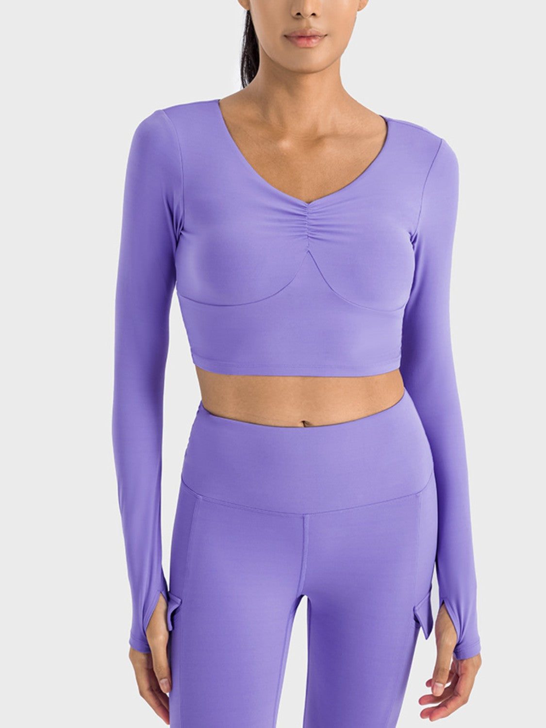 Honeybee Mumford's Ruched Cropped Long Sleeve Sports Top