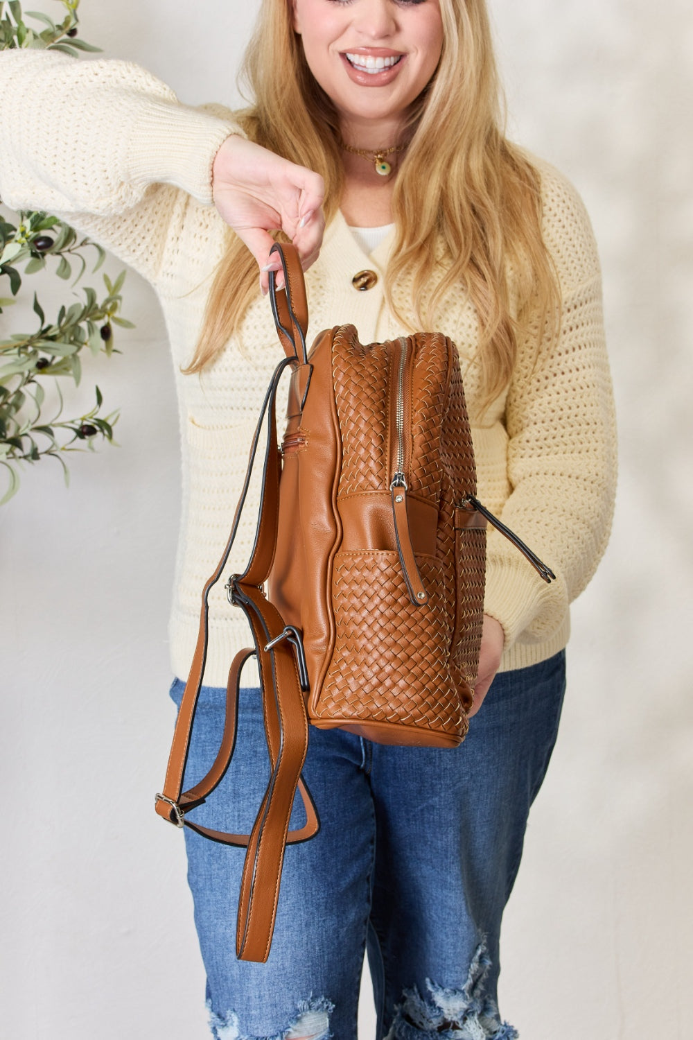 honeybee Mumford's Leather Woven Backpack