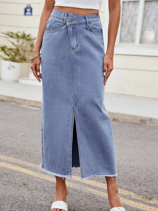 Honeybee Mumford's Slit Asymmetrical Waist Denim Skirt