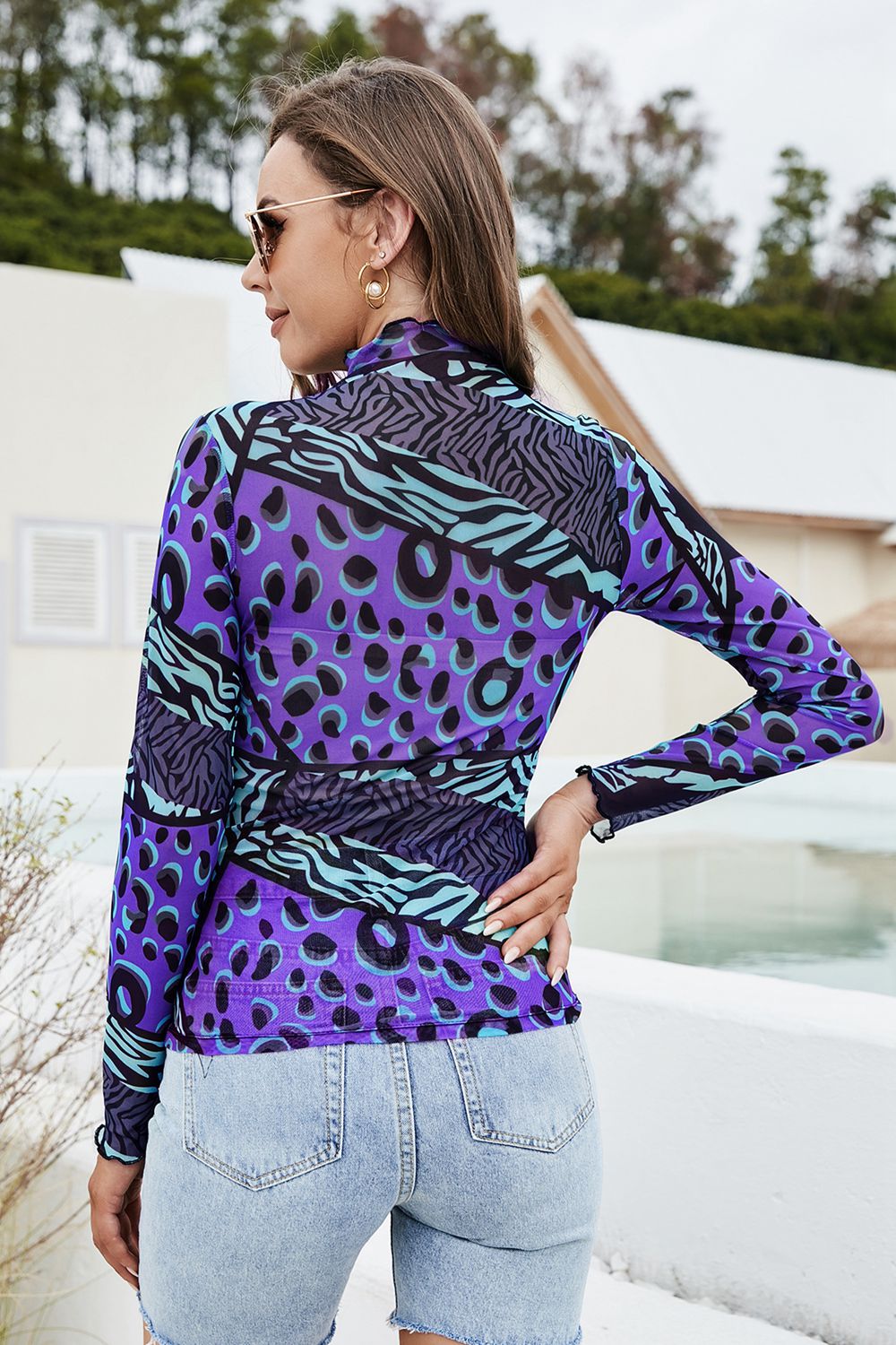 Honeybee Mumford's Printed Mock Neck Long Sleeve Blouse