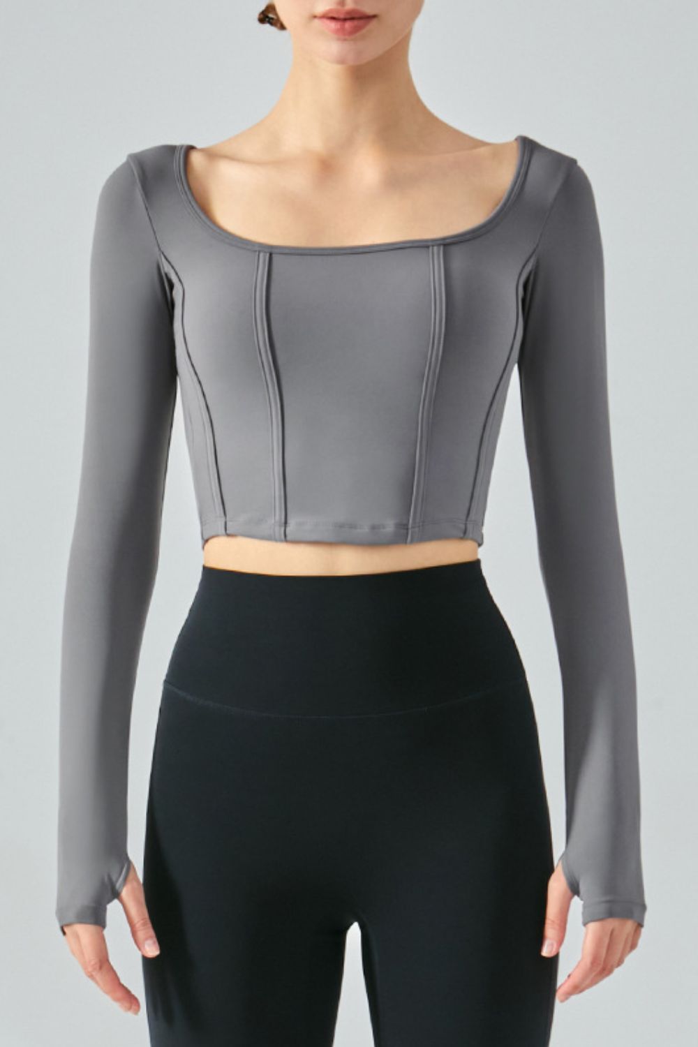 Honeybee Mumford's Seam Detail Thumbhole Sleeve Cropped Sports Top