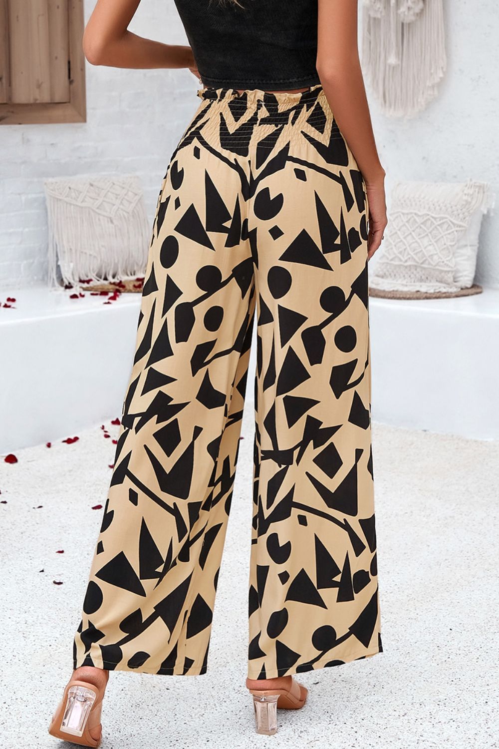 Honeybee Mumford's Smocked Printed Wide Leg Pants with Pockets