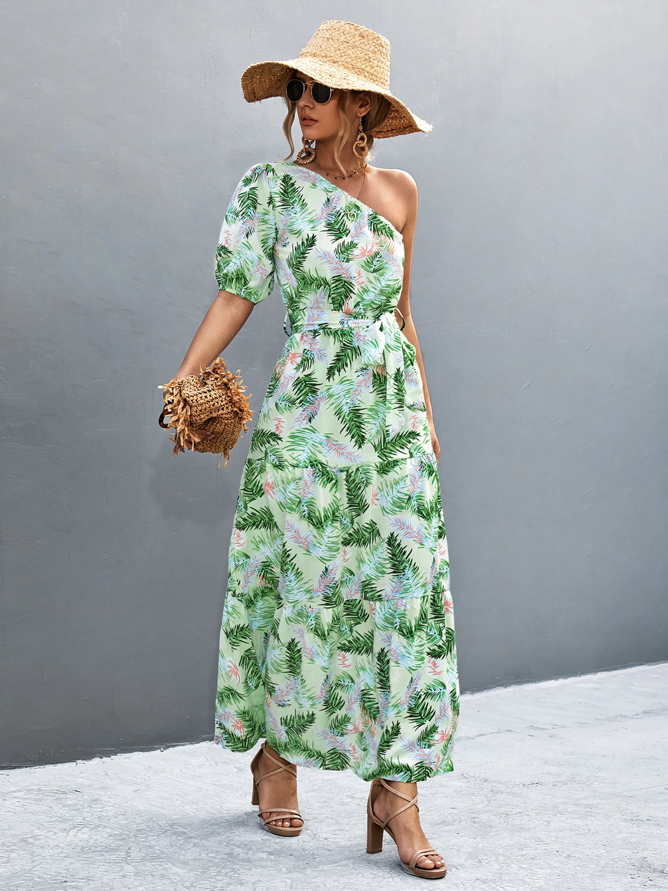 Honeybee Mumford's Tie Waist One Shoulder Maxi Dress