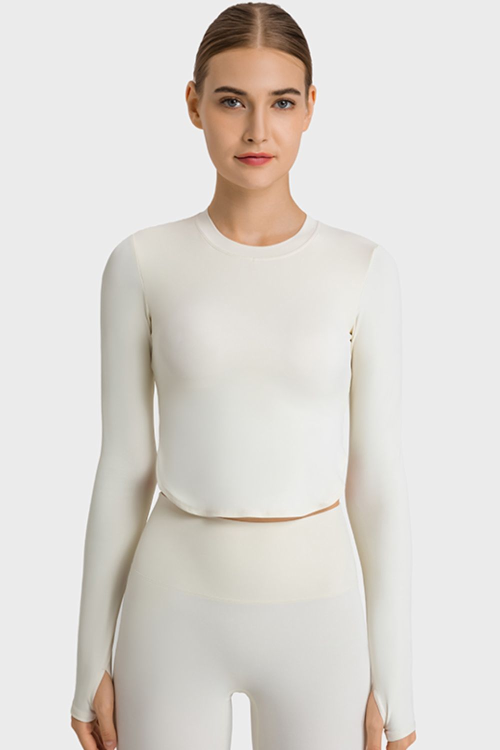 Honeybee Mumford's Side Slit Long Sleeve Round Neck Crop Top