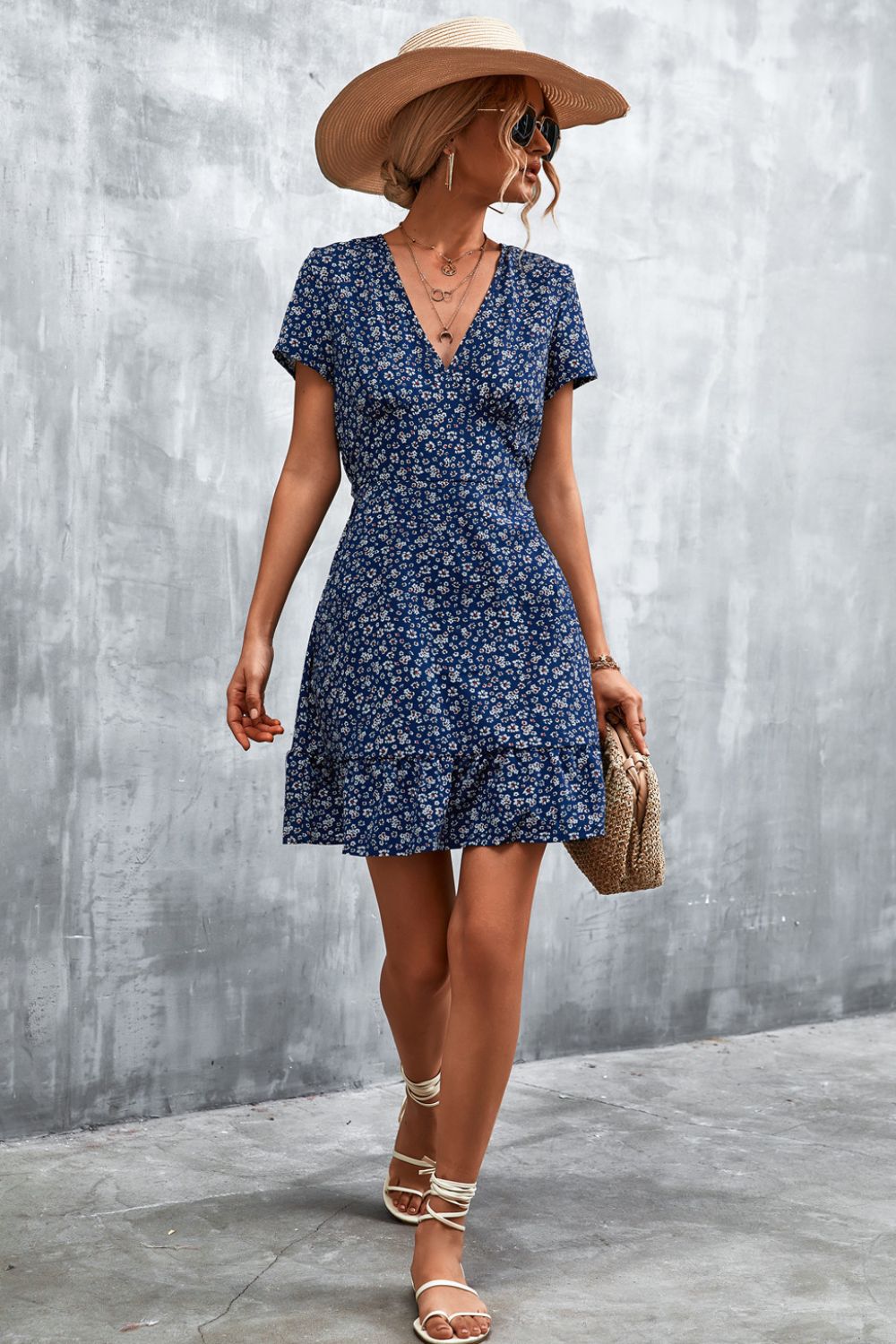 Honeybee Mumford's Ditsy Floral V-Neck Short Sleeve Dress