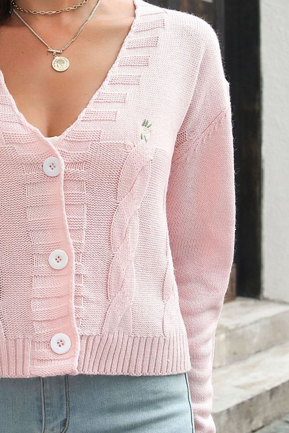 Honeybee Mumford's Cable-Knit Button Down Cardigan