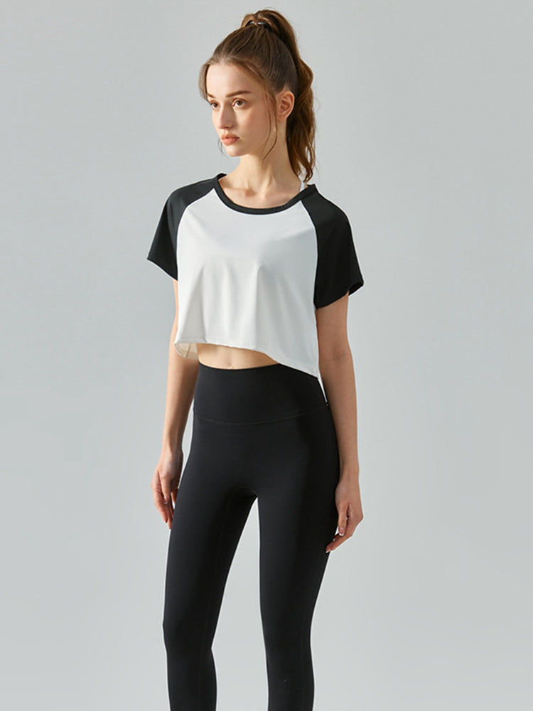 Honeybee Mumford's Round Neck Raglan Sleeve Cropped Sports Top