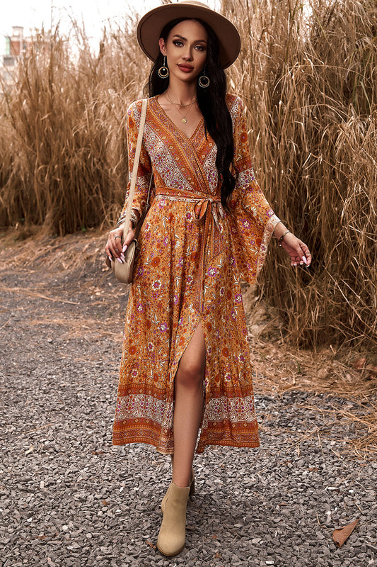 Honeybee Mumford's Casual Bohemian Surplice Neck Slit Dress