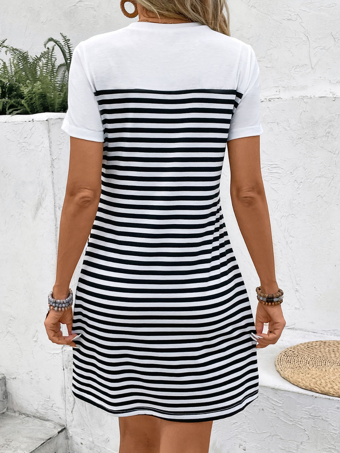 Honeybee Mumford's Striped Round Neck Short Sleeve Mini Tee Dress