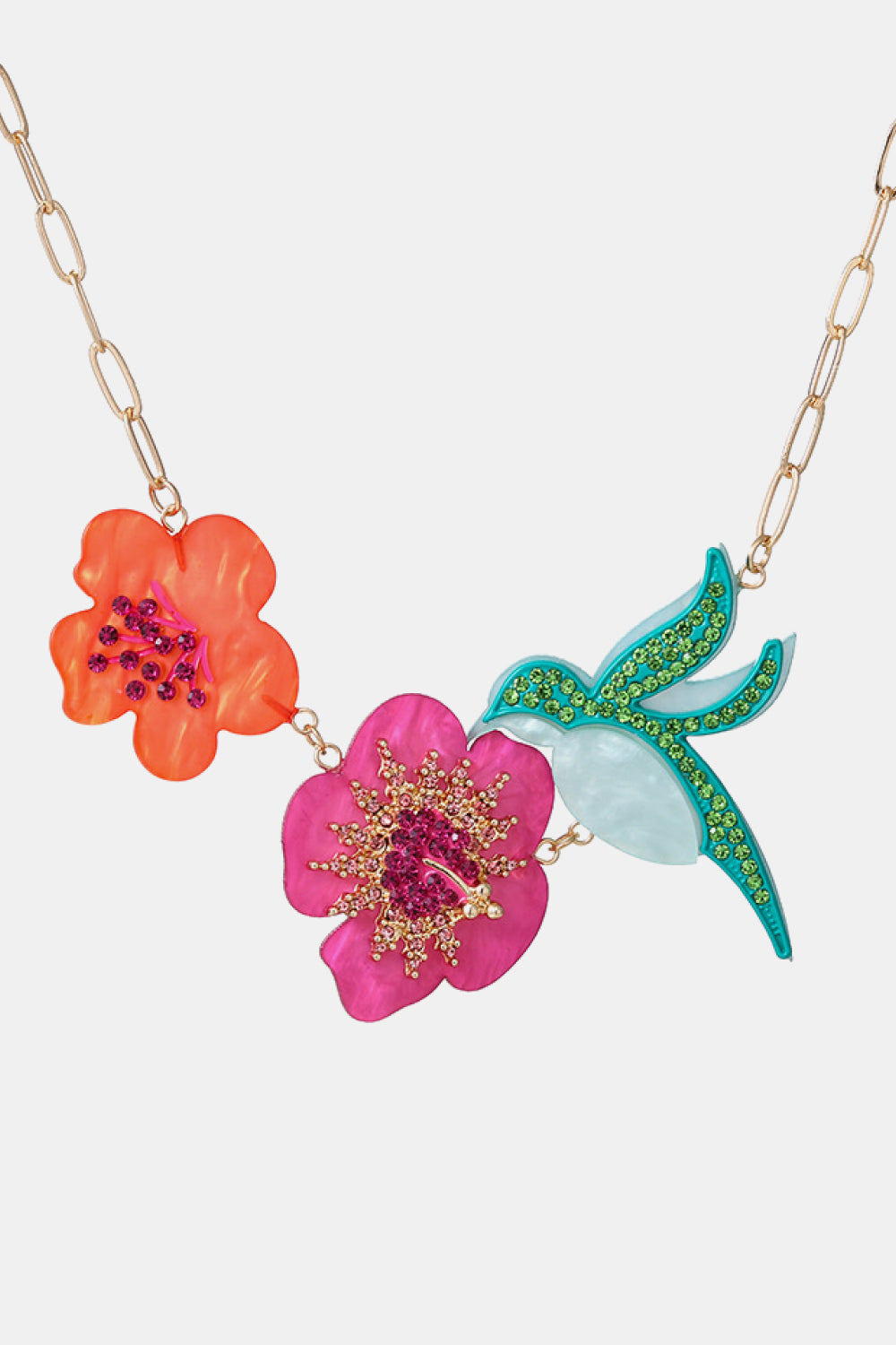 honeybee Mumford's Flower & Bird Rhinestone Necklace