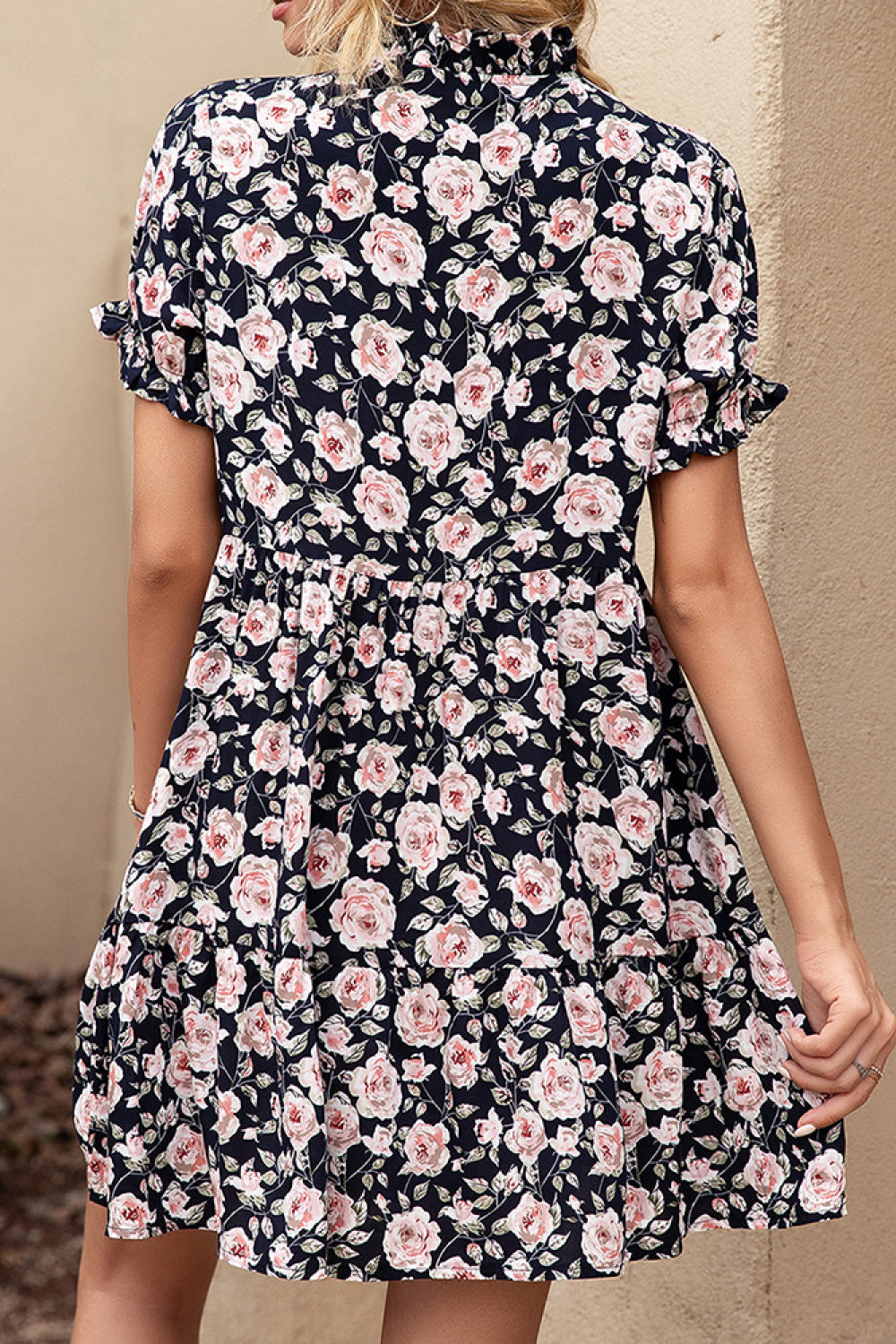 Honeybee Mumford's Floral Ruffle Trim Tie-Neck Dress