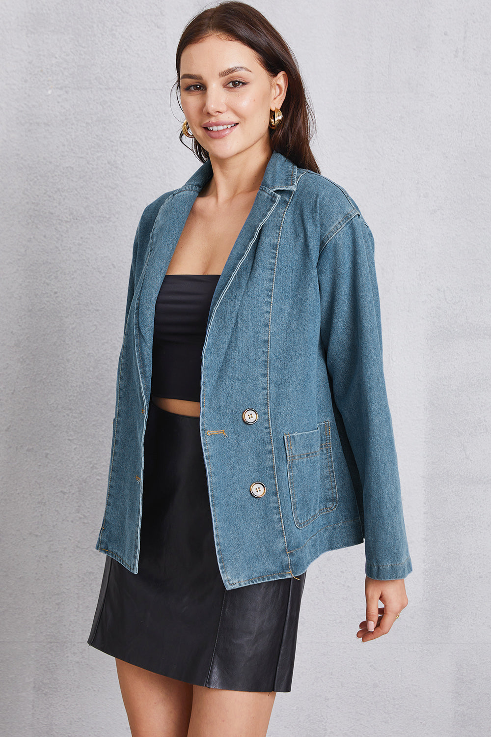 Honeybee Mumford's Pocketed Button Up Denim Jacket