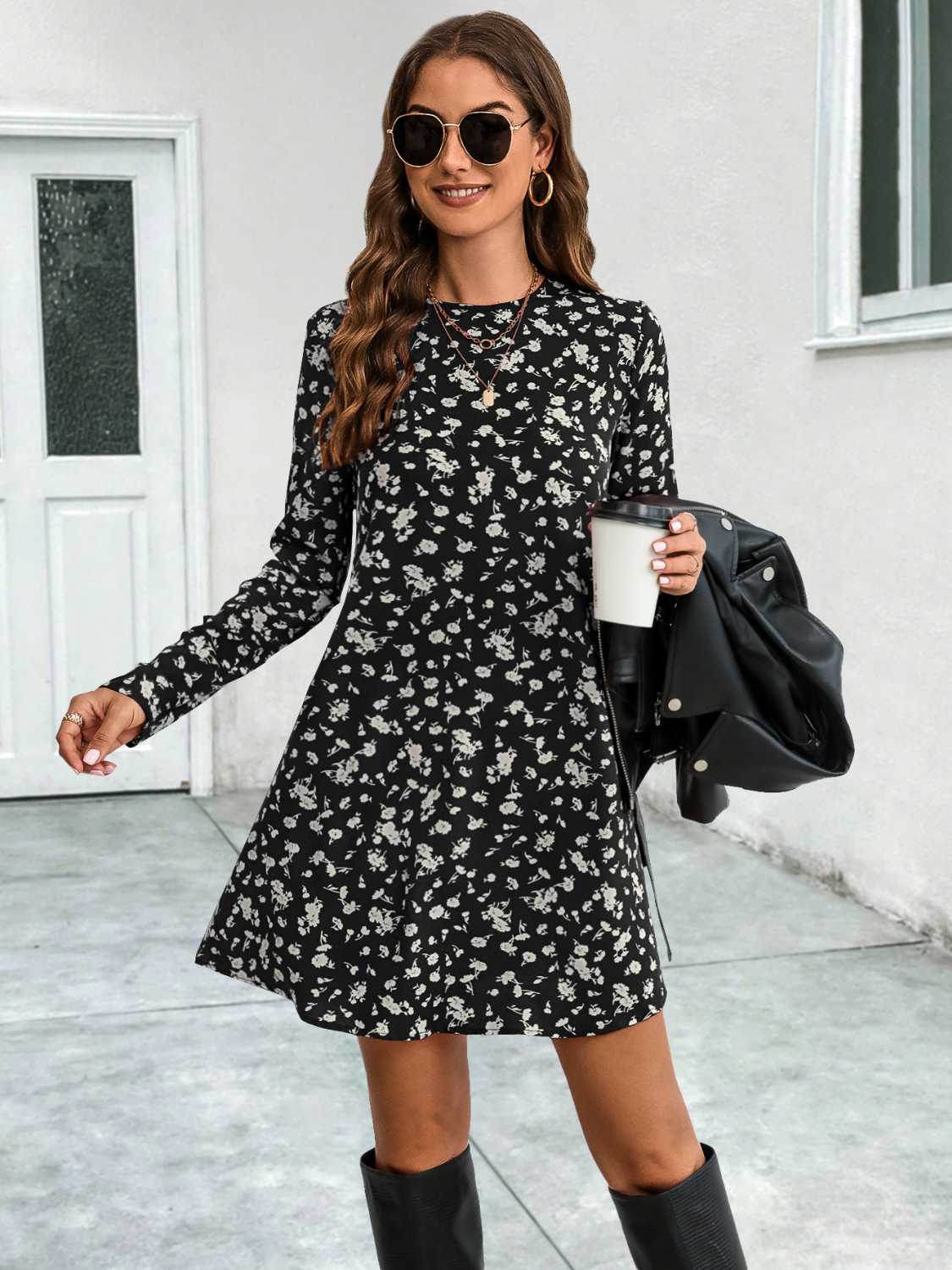 Honeybee Mumford's Round Neck Long Sleeve Mini Dress